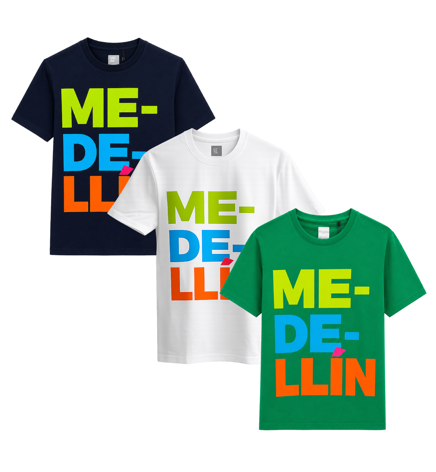 Camiseta unisex Medellín con estampado tipográfico multicolor estilo urbano